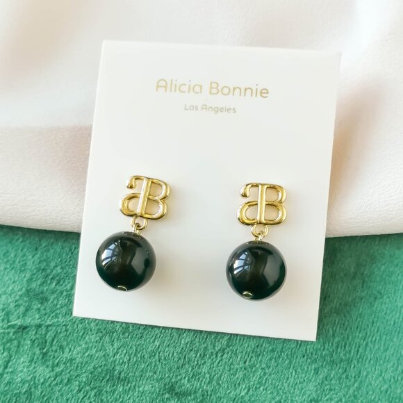 New Alicia Bonnie Gold Earrings - Devotion Black Agate - Picture 1 of 3